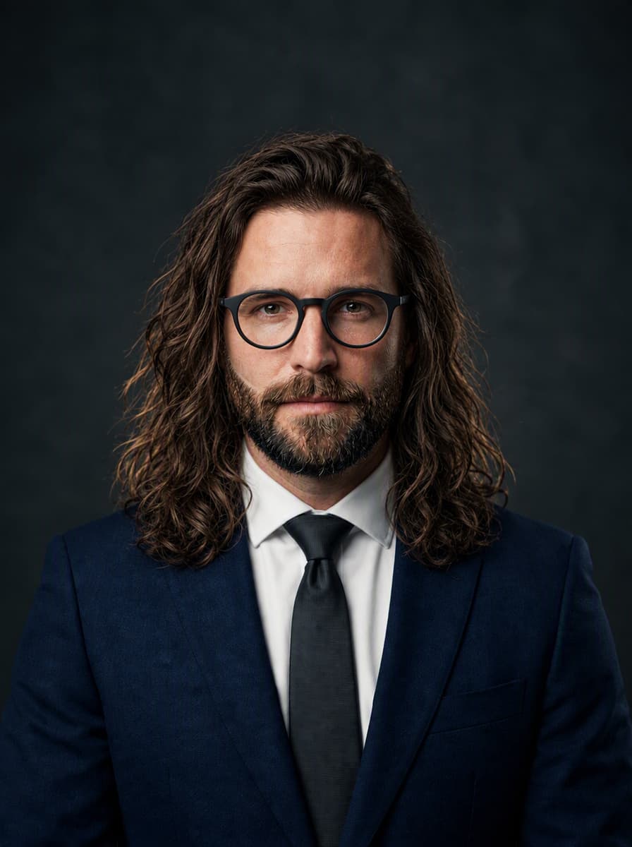 Antes: cabello largo desestructurado y barba sin definir